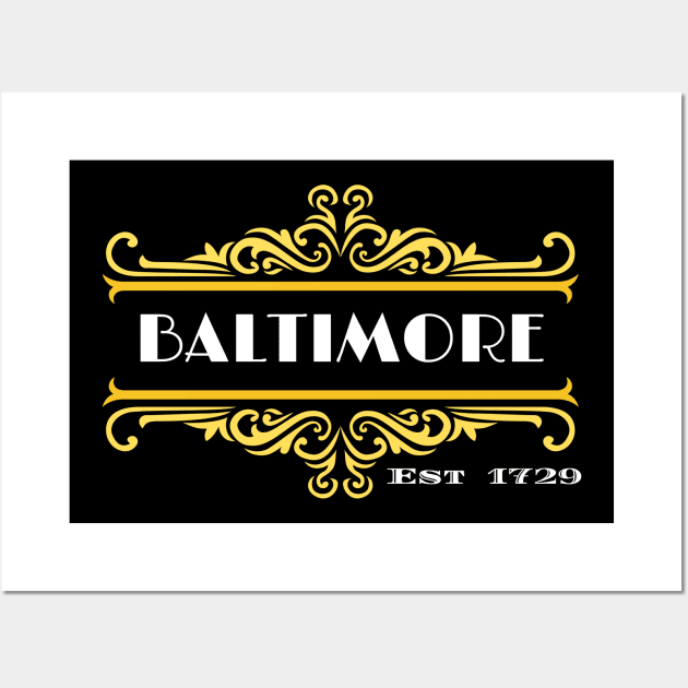 BALTIMORE EST 1729 GOLD FRAME DESIGN Wall Art by The C.O.B. Store